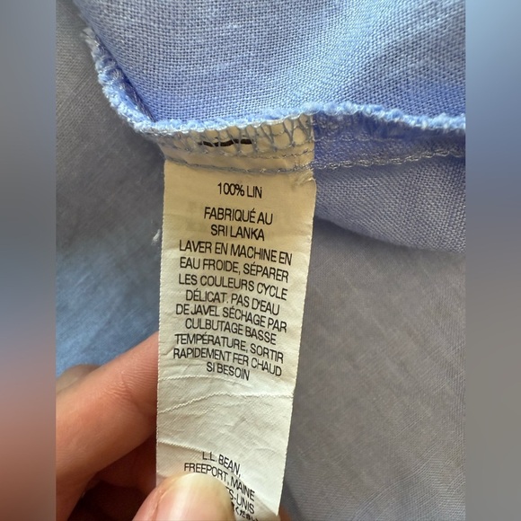 LLBean 100%linen Blue Button-Up long sleeves Shirt with ruffle detail - Picture 6 of 10